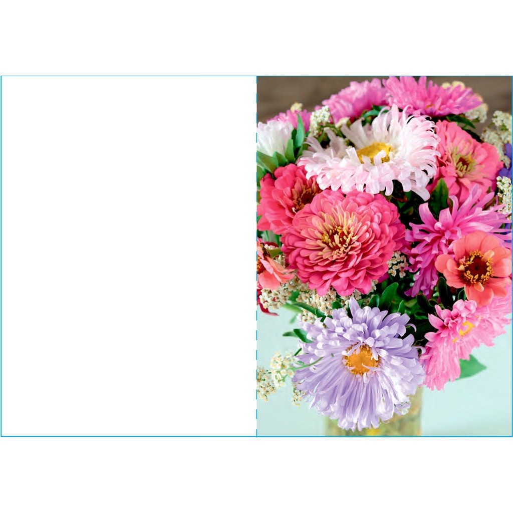Kort 4/4 m/konvolutter farverige blomster