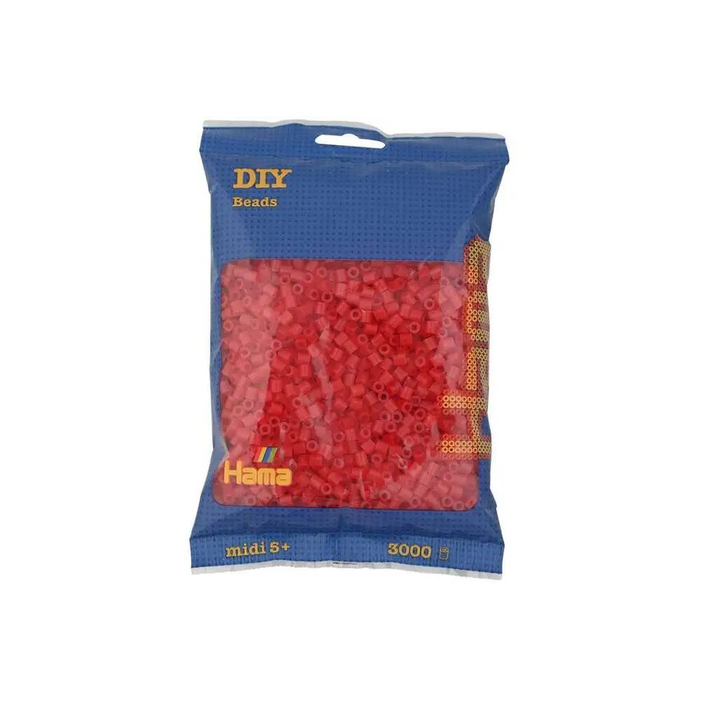 Hama midi perler 3000stk transp. rød