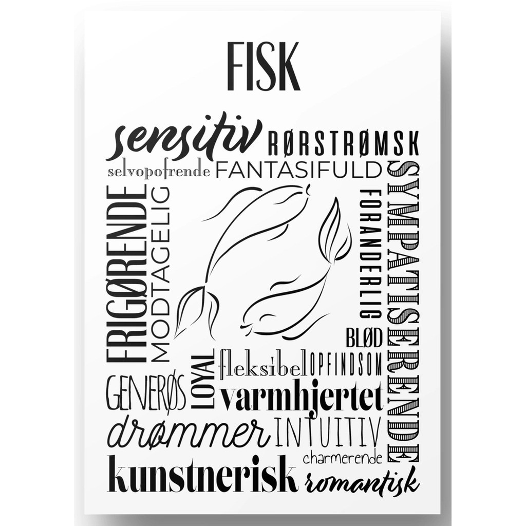 Plakat A4 Fisk Håndtegnet Stjernetegns Citat
