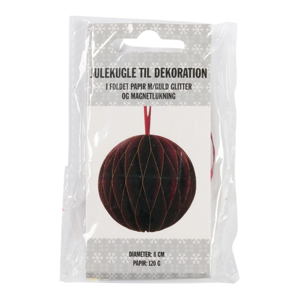 Julekugle rund rød magnetluk