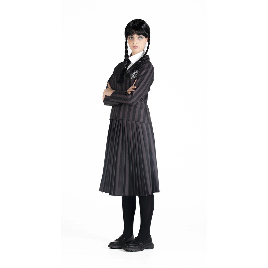 Wednesday Addams nevermore academy kostume med paryk str. 152 cm