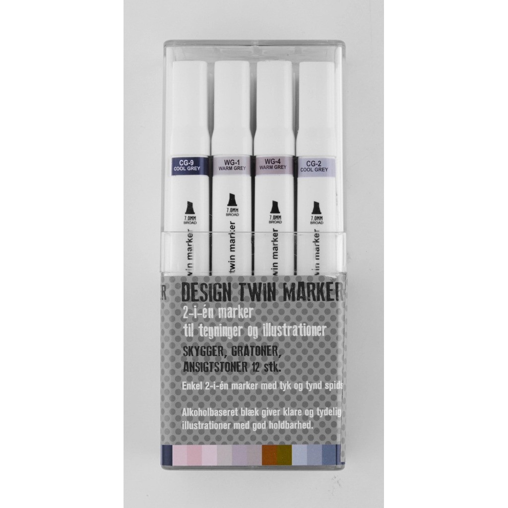 Design twin marker skygger gråtoner hud-farver 12stk