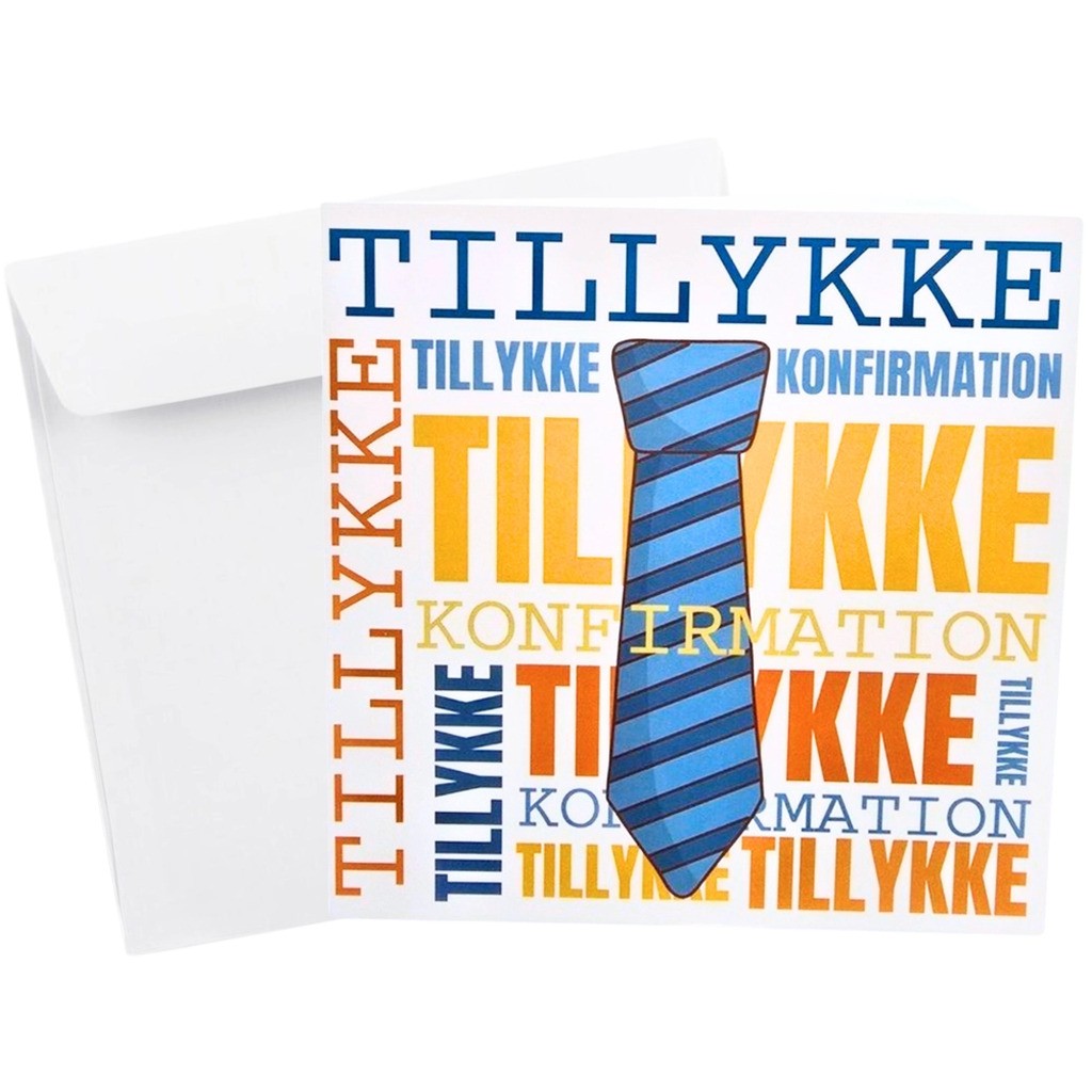 Kort Dobbelt m/konvolut Tillykke Med Konfirmationen Slips