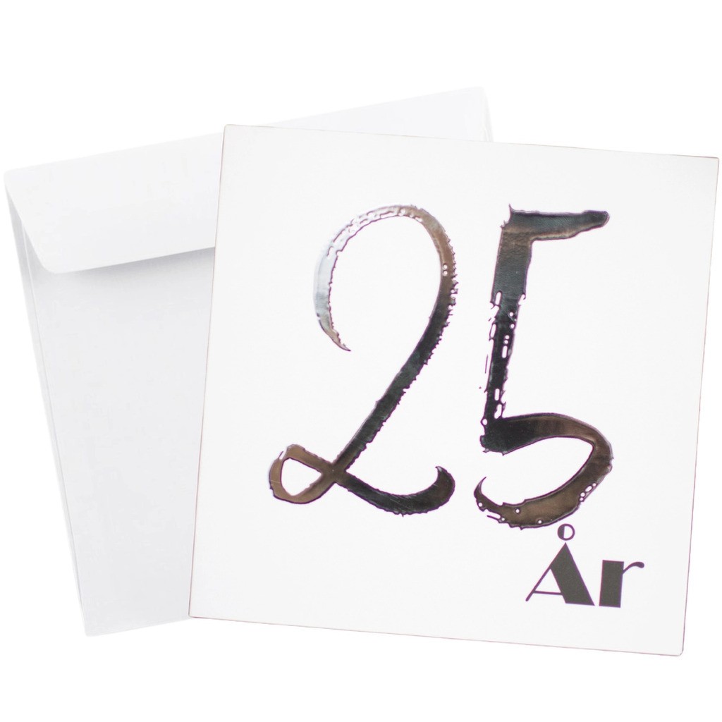 Kort Dobbelt m/konvolut 25 År M/Sølv Folie