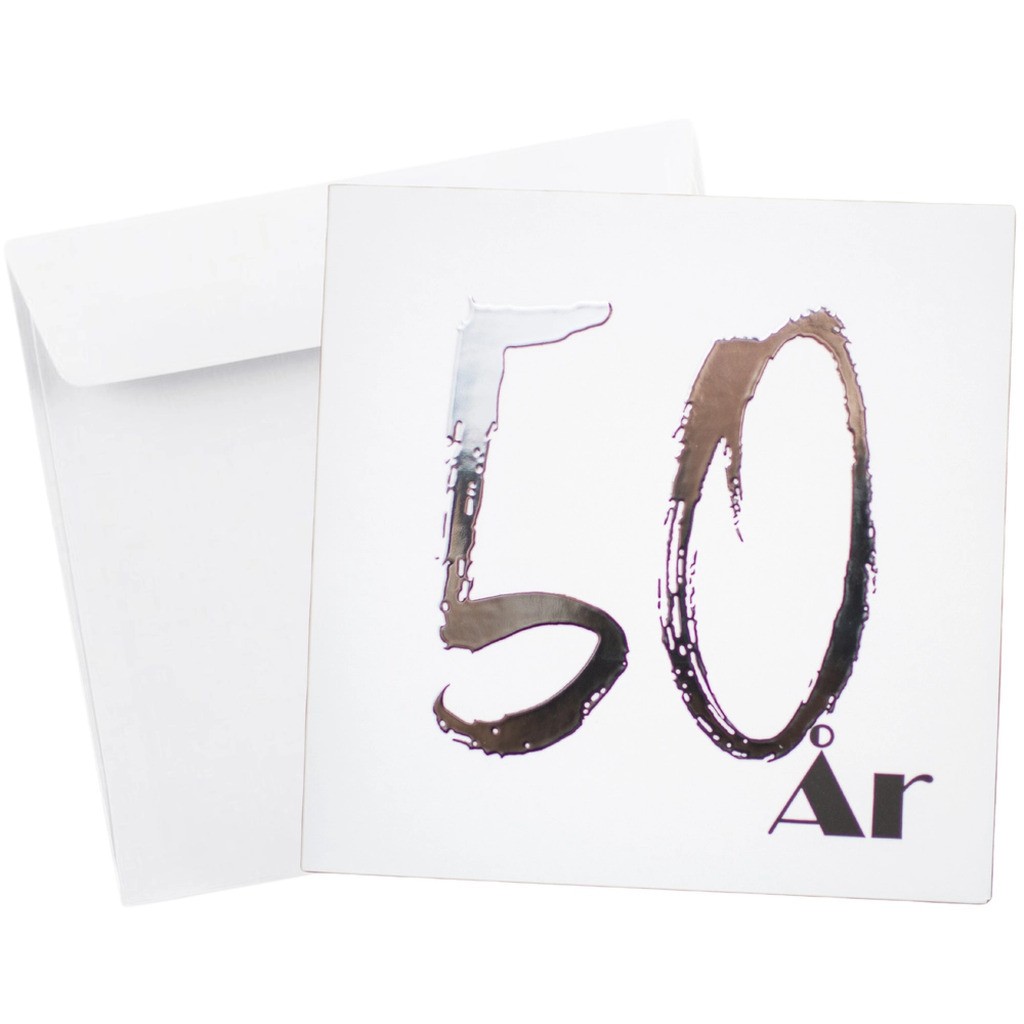 Kort Dobbelt m/konvolut 50 År M/Sølv Folie