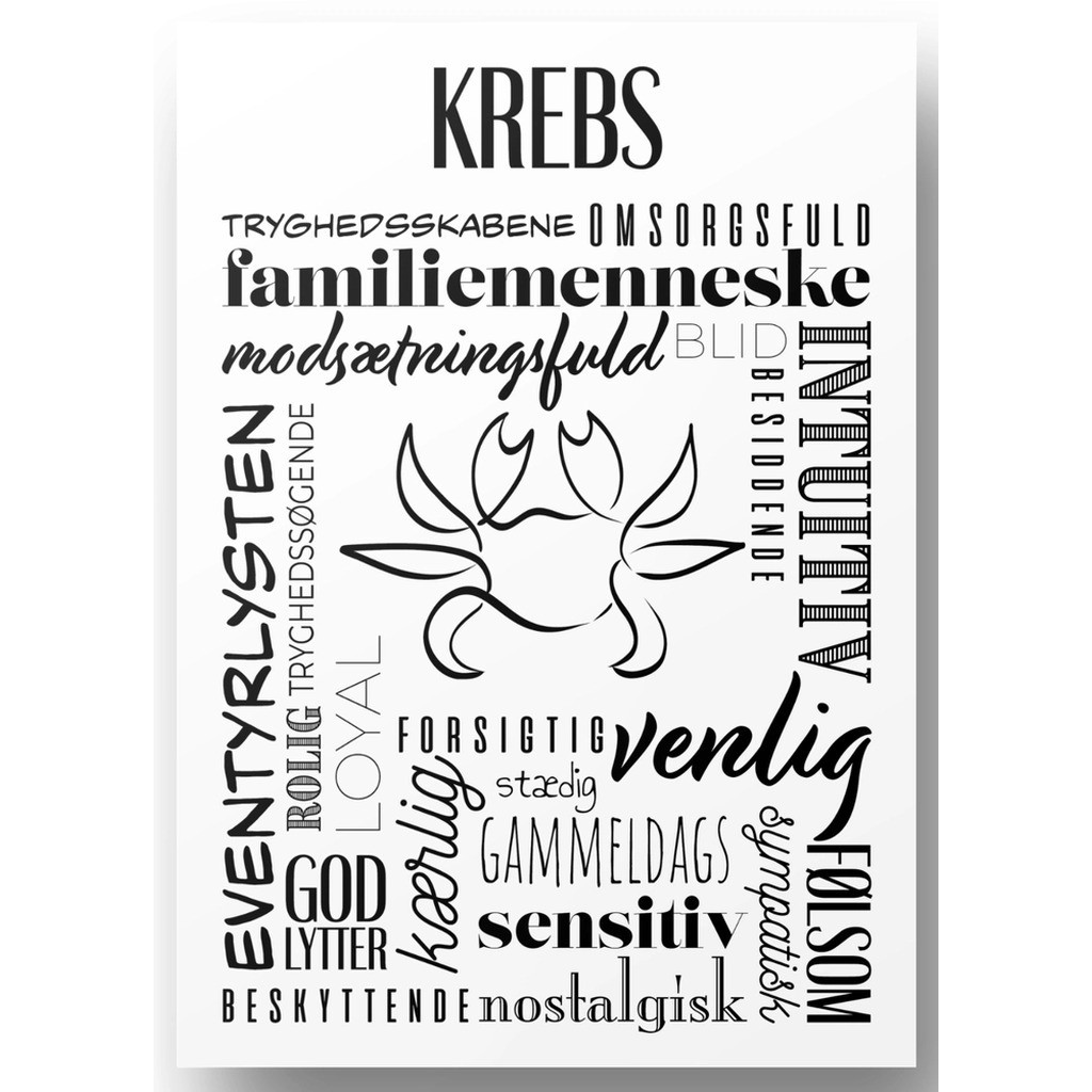 Plakat A4 Krebs Håndtegnet Stjernetegns Citat