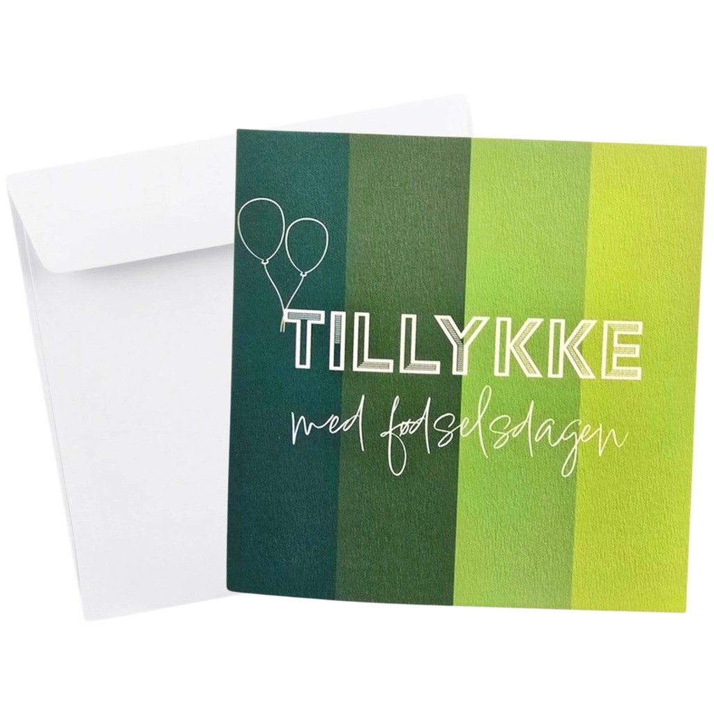 Kort Dobbelt m/konvolut Tillykke Med Fødselsdagen Grøn