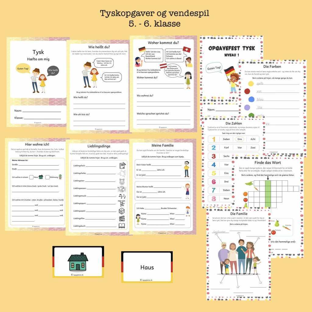 Tyskopgaver og vendespil (Print selv)