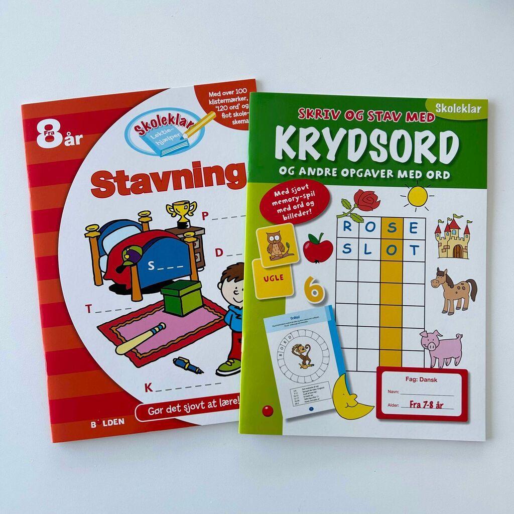 2 x danskbøger - stavning og krydsord