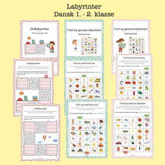 Labyrinter - find og skriv ord og stavelser (Print selv)