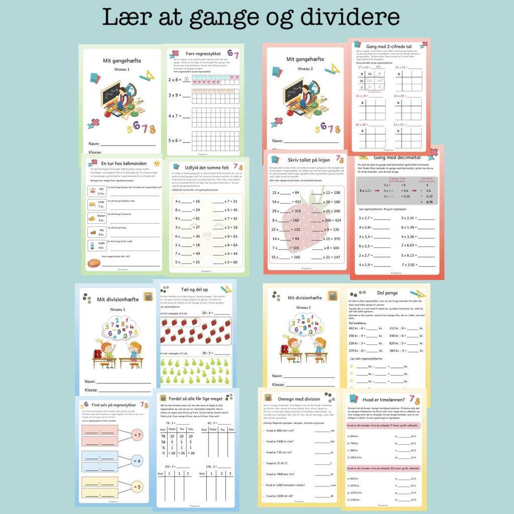4 hæfter om gange og division - 2 niveauer (Print selv)