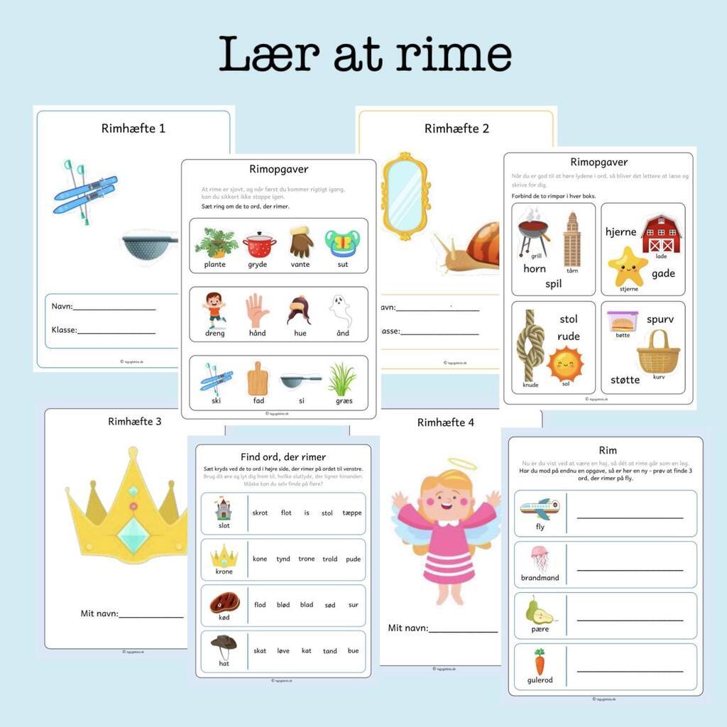 Rimhæfter fra 3 år - opgaver med rim (Print selv)