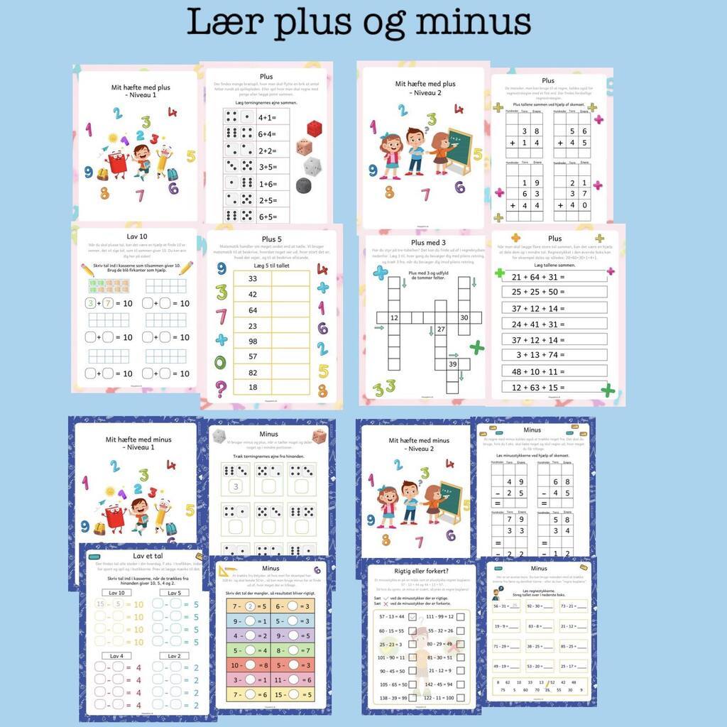 4 hæfter med plus og minushæfter - 2 niveauer (Print selv)