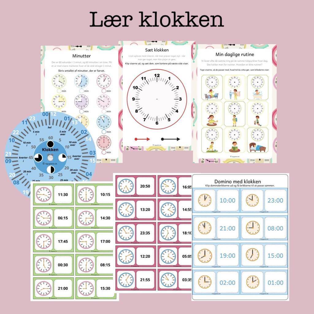 Lær klokken - hæfter og spil (Print selv)