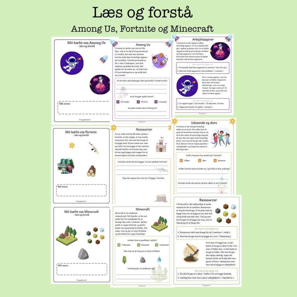 Læs og forstå - Fortnite, Amoung Us og Minecraft (Print selv)