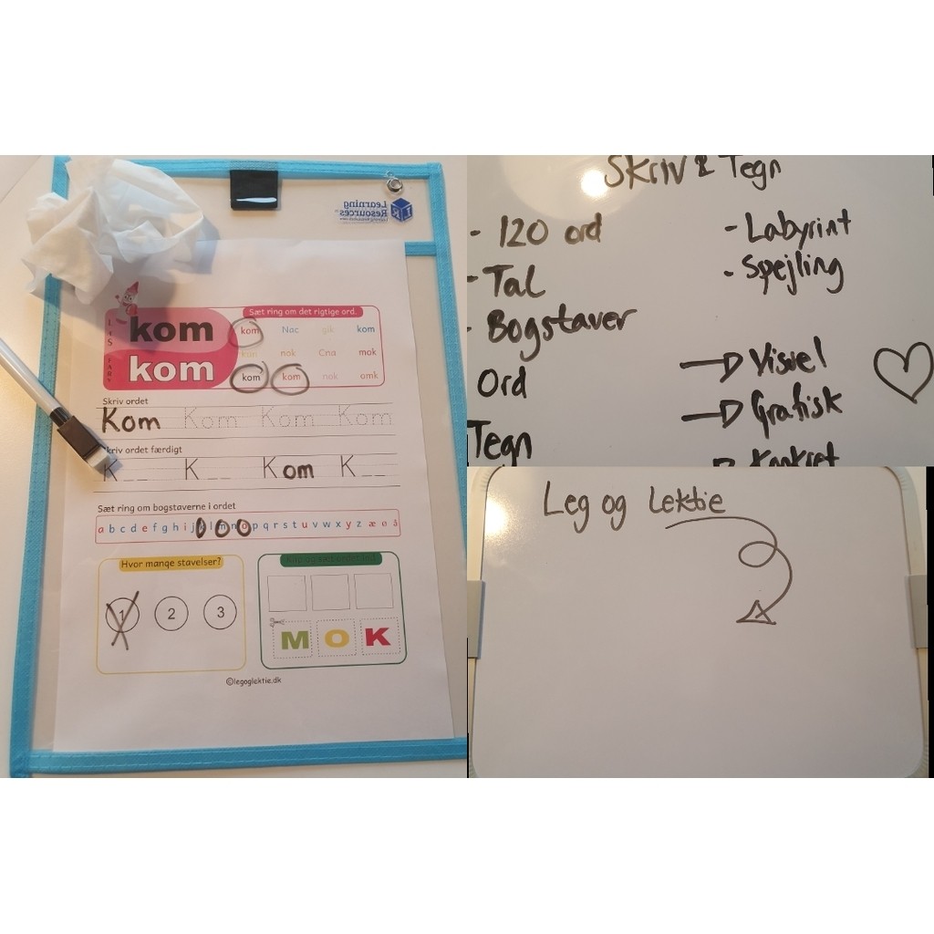 2 x lommer med tuscher og en lille whiteboard tavle