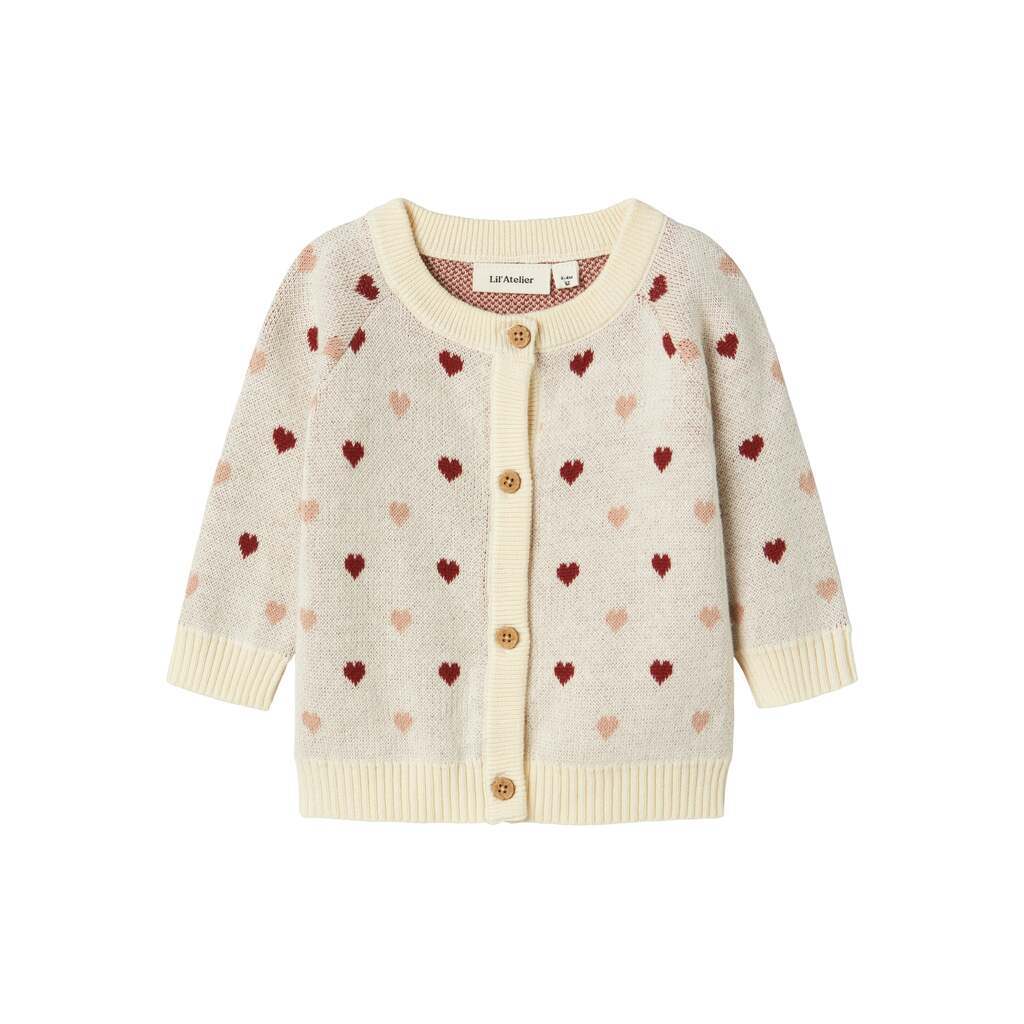 Lil Atelier Saran Knit Cardigan Heart - Turtledove - 56 cm