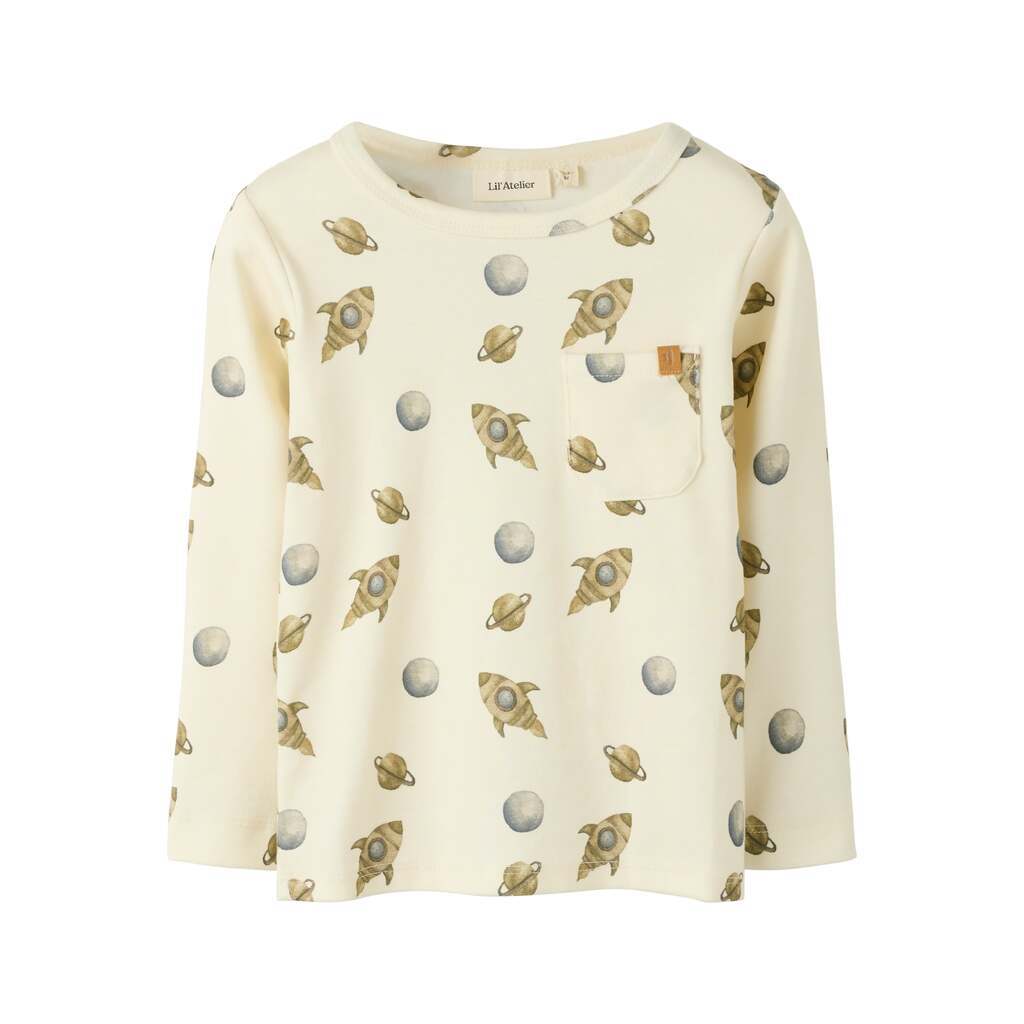 Lil Atelier Layo Geo LS Slim Top - Turtledove/Space - 92 cm