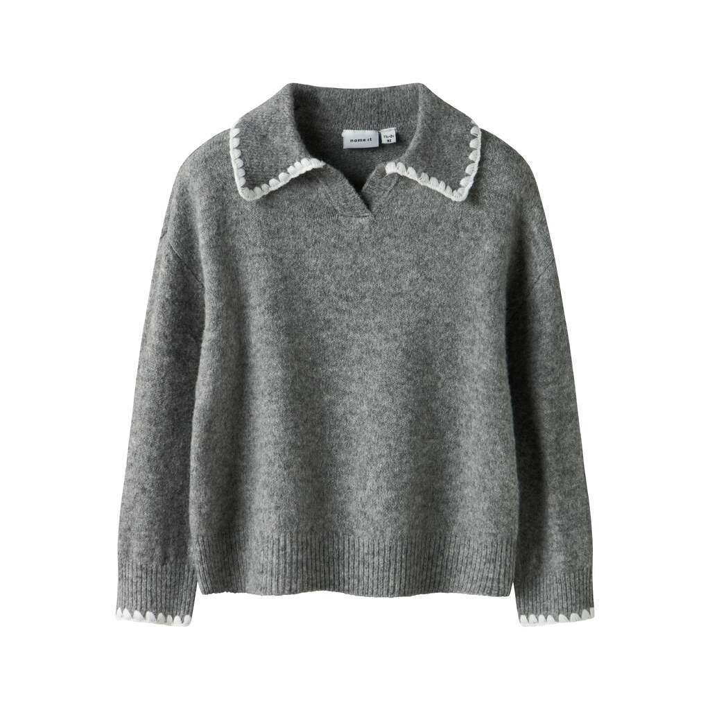 Name It Rikasa LS Knit Polo - Grey Melange - 92 cm