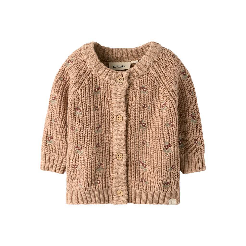 Lil Atelier Emlen Emb AO LS Knit Cardigan - Roebuck - 56 cm
