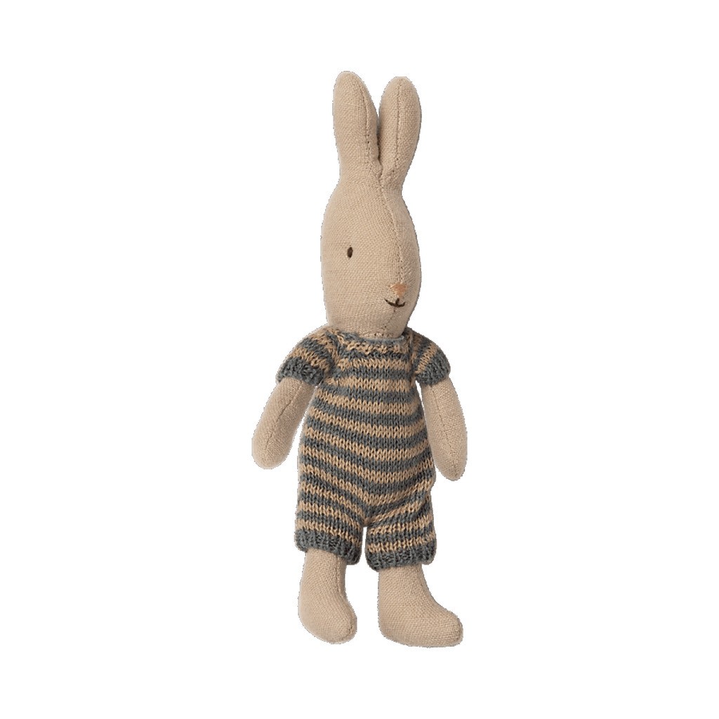 Maileg Micro Rabbit / Kanin med Stribet Dragt - Grå