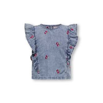 Only Mini Dandy Frill Cherry Top - Medium Blue Denim - 92 cm