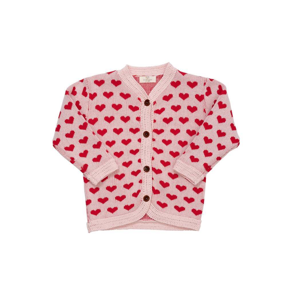Copenhagen Colors Strik Cardigan med hjerter - Dusty Rose - 80 cm