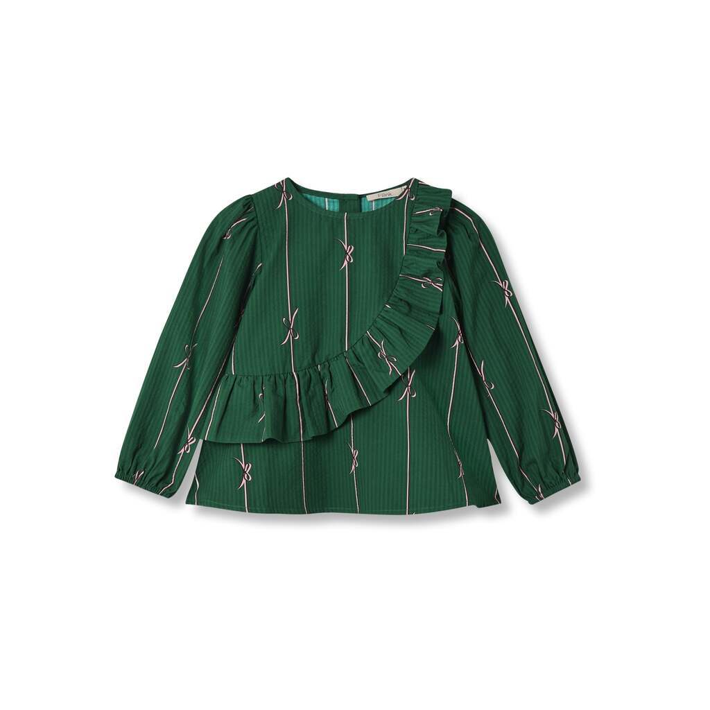 Fliink Bowie LS Blouse - Hunter Green Bow - 86 cm