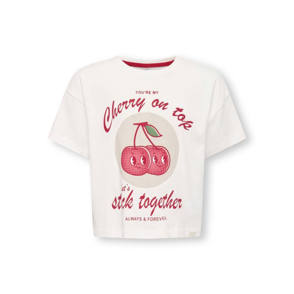 Only Mini Charlotte Life SS Loose Top - Cloud Dancer/Happy - 92 cm