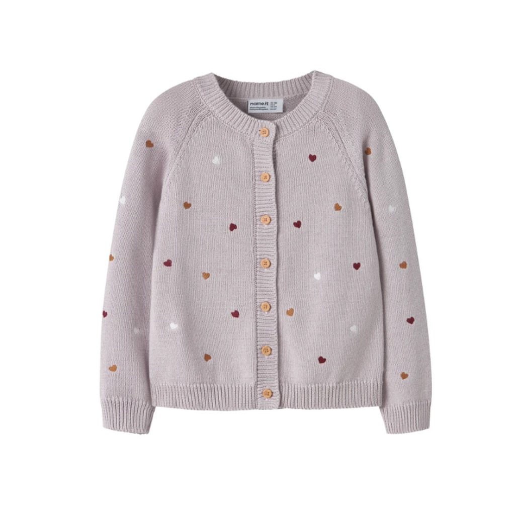 Name It Teart LS Knit Cardigan - Lilac Marble - 92 cm