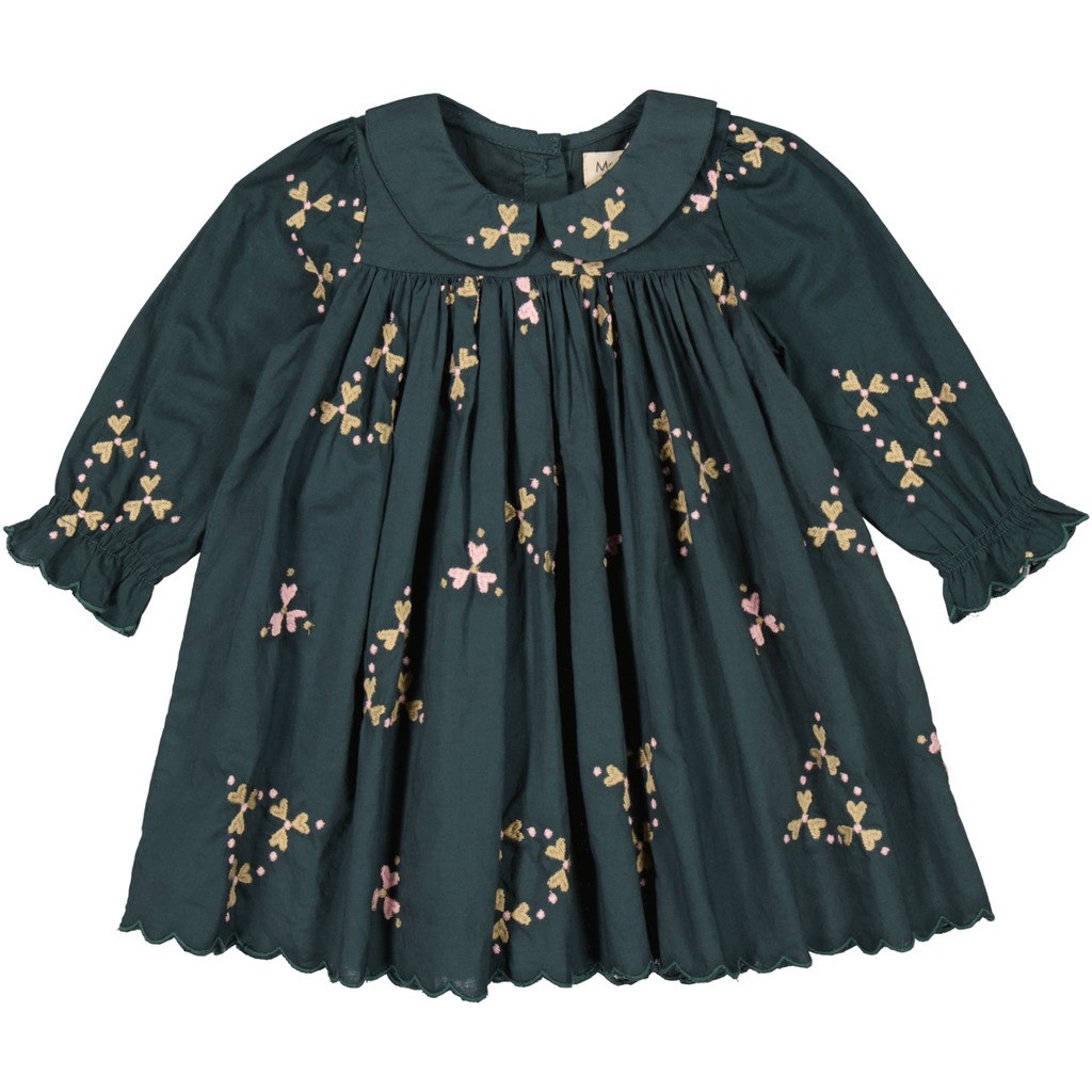 MarMar Dulla Light Embroidery Dress - Deep Forest Hearts - 68 cm / 6-9 mdr.