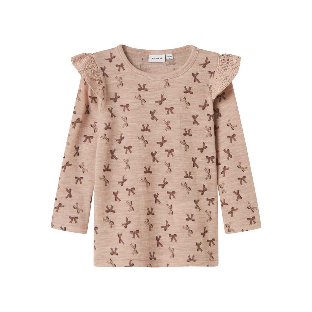 Name It Wang Wool Rib LS Top - Shadow Gray/Bow - 92 cm