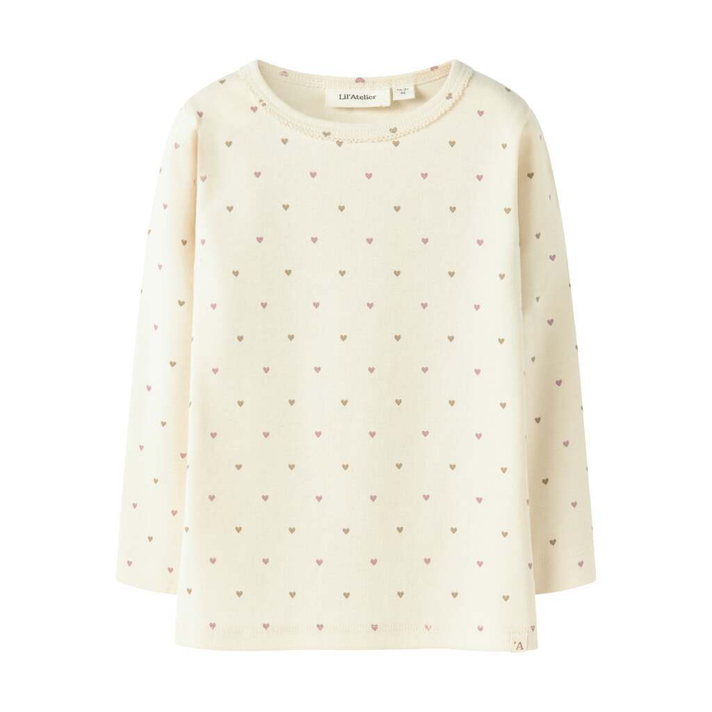 Lil Atelier Lalo Tig LS Slim Top - Turtledove/Heart - 92 cm