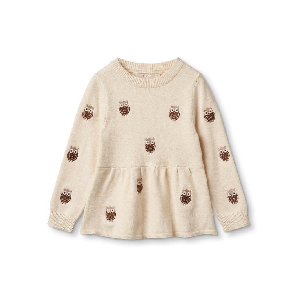 Fliink Alon Owl Bluse - Sandshell - 86 cm