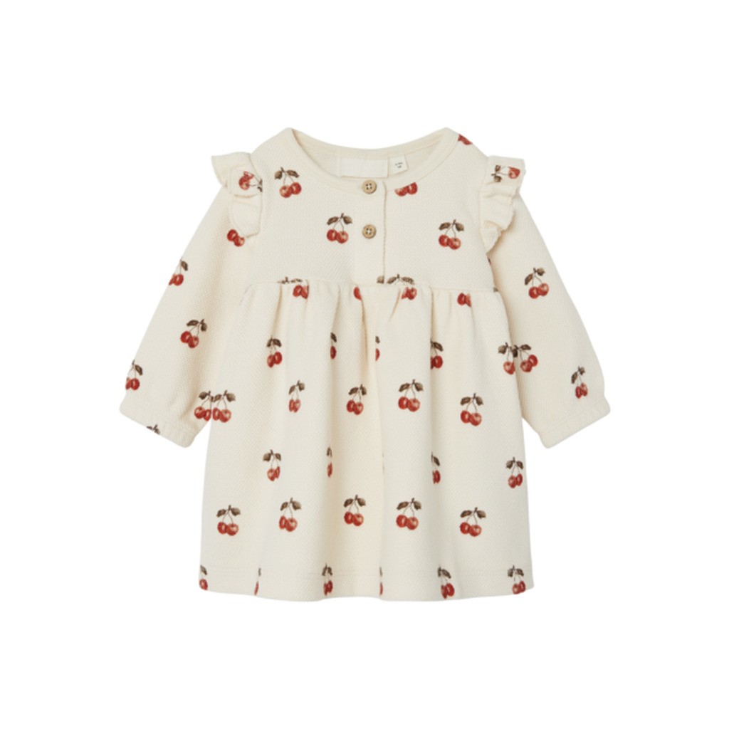 Lil Atelier Ronja Sweat Dress med Kirsebær - Whitecap Gray - 56 cm