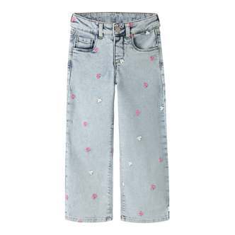 Name It Rose Wide Emb Jeans -  Light Blue Bleached Denim - 92 cm