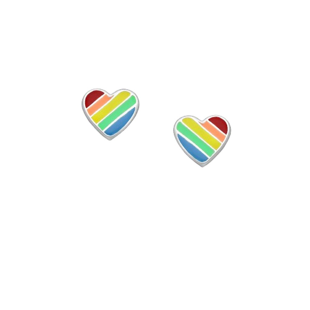 Ørestikker Sølv Hjerte - Regnbue