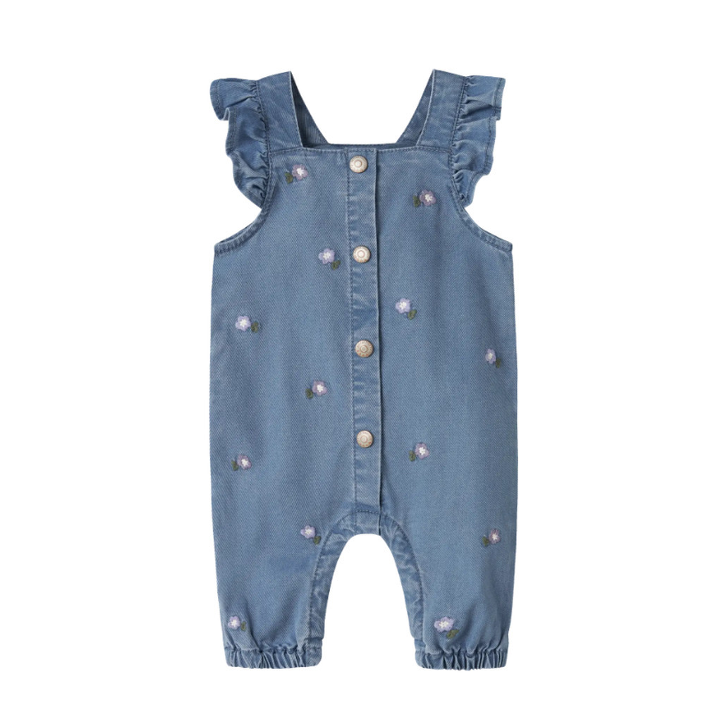 Name It Sage Denim Overall - Denim Blue/Flower Emb - 50 cm
