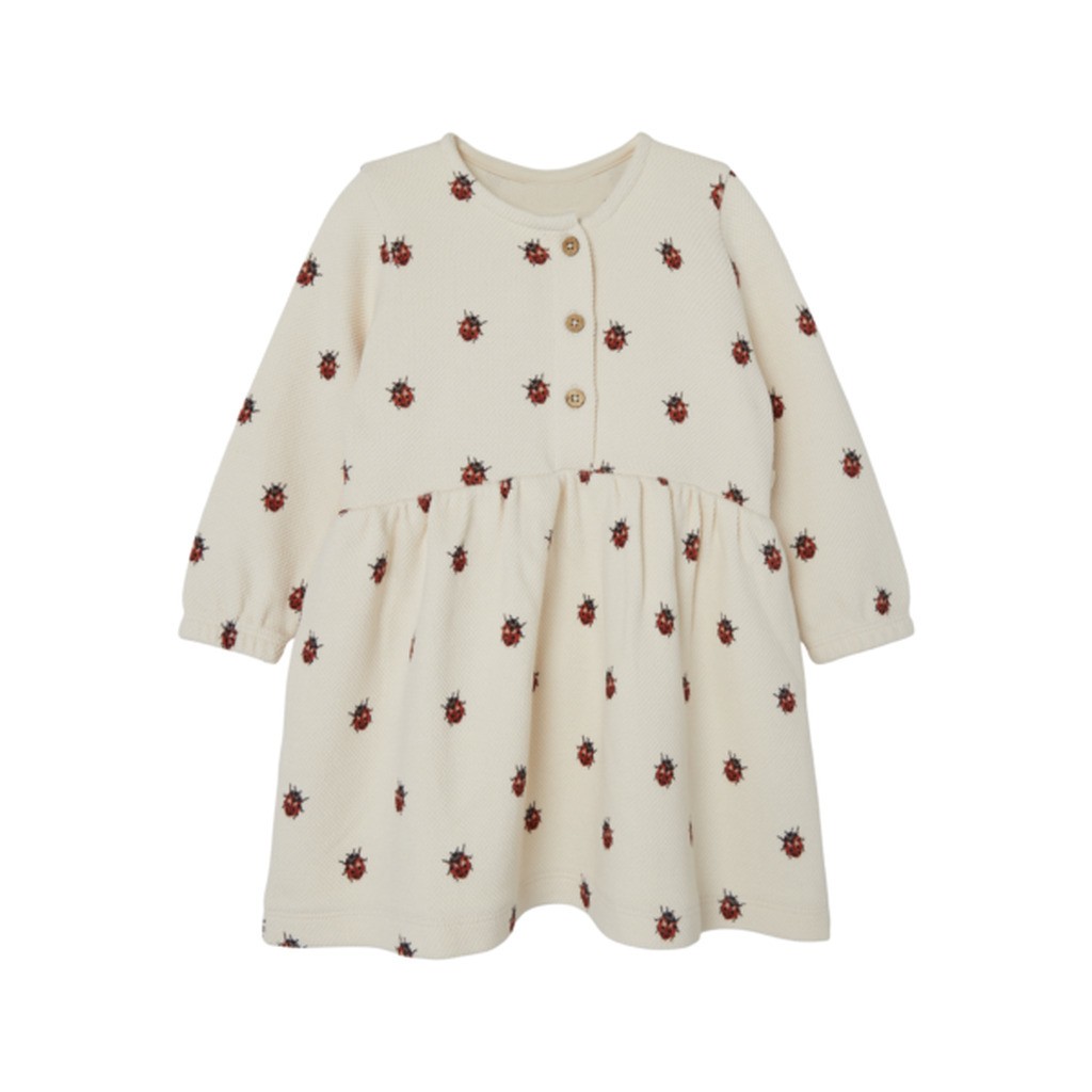 Lil Atelier Ronja Sweat Dress med Mariehøne -  Whitecap Gray - 92 cm