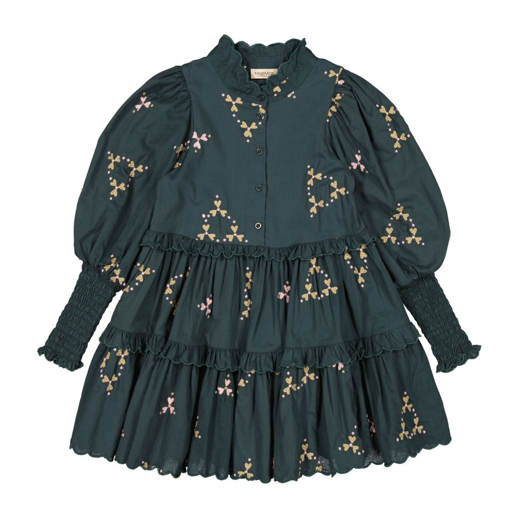 MarMar Dela Light Embroidery Dress - Deep Forest Hearts - 98 cm / 3 år