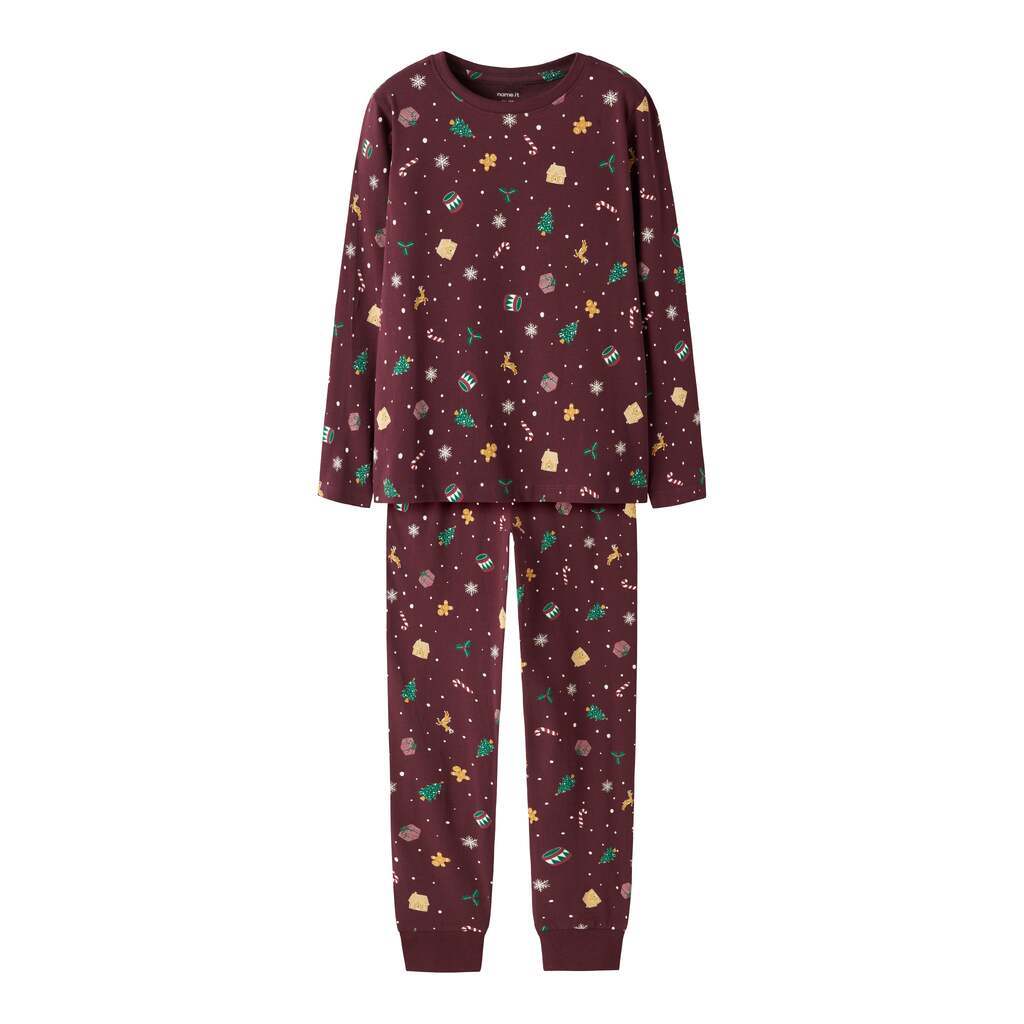 Name It Vismas Natsæt - Burgundy/Xmas - 116 cm