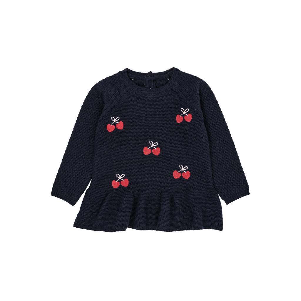 Copenhagen Colors Strik Bluse med flæse og sløjfer - Navy - 86 cm