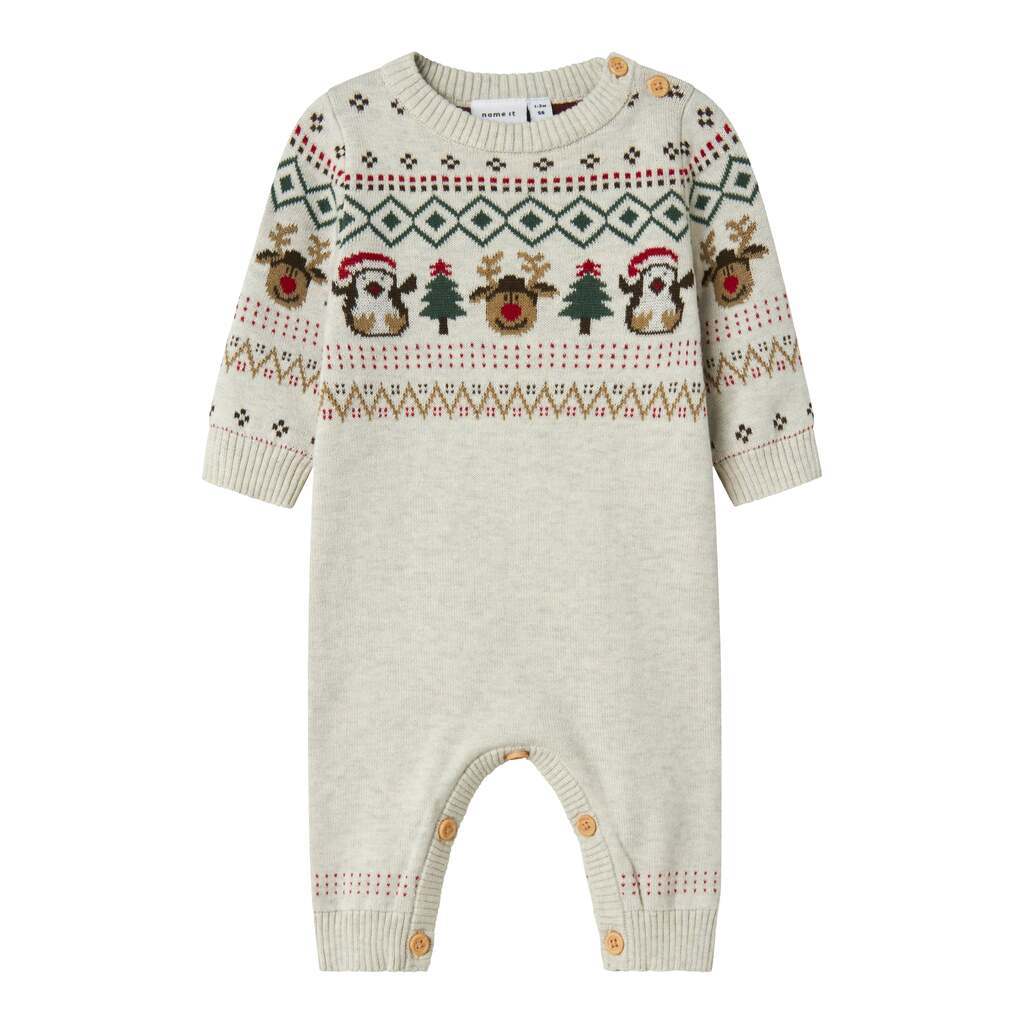 Name It Ralko LS Knit Suit - Peyote Melange - 50 cm