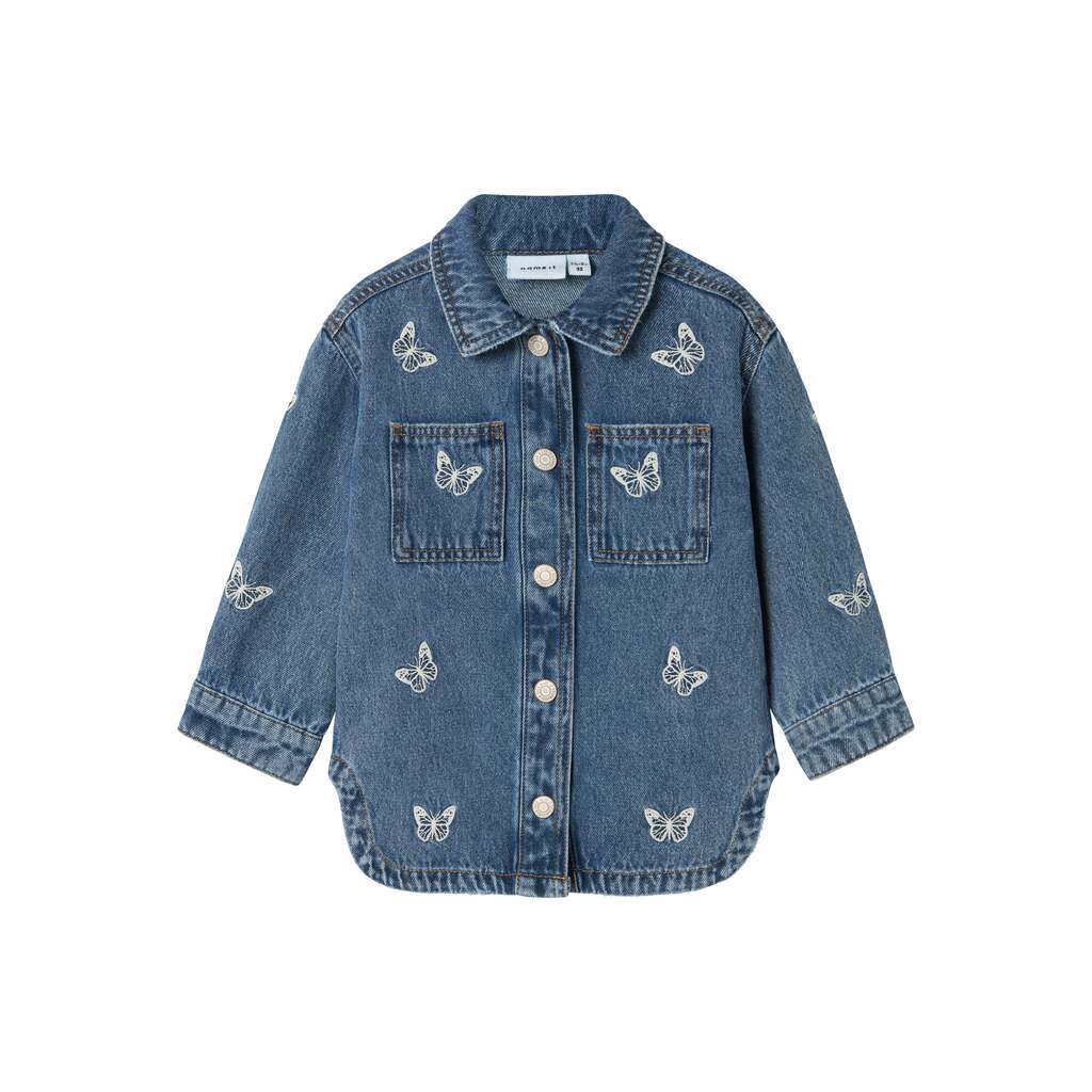 Name It Nina Denim Jacket - Medium Blue Denim/Butterfly - 86 cm