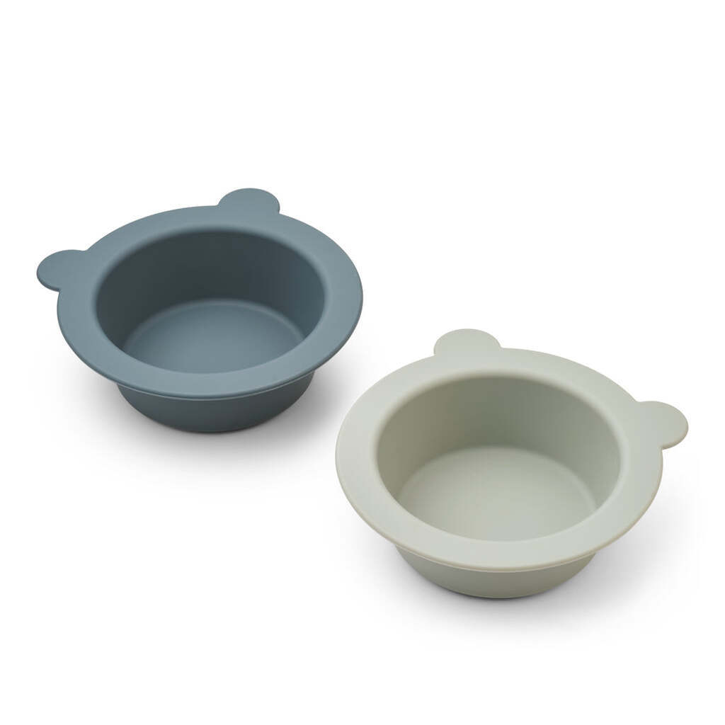 Liewood Peony Skridsikker skål - 2 pak - Whale blue / Dove blue