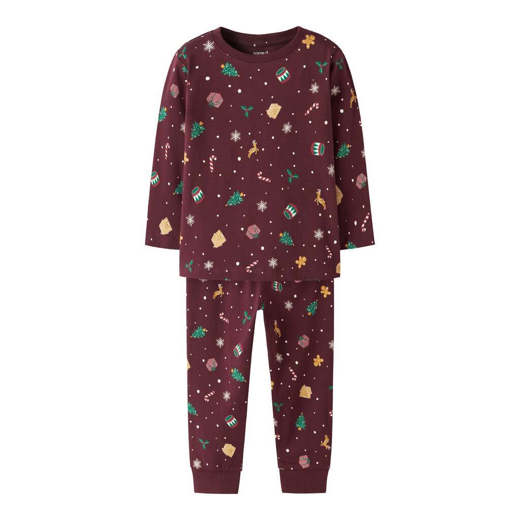 Name It Vismas Natsæt - Burgundy/Xmas - 92 cm