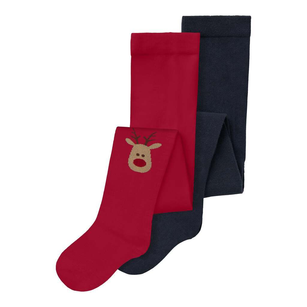 Name It Vichristmas 2 pak Strømpebukser -  Dark Sapphire/Jester Red - 80/86