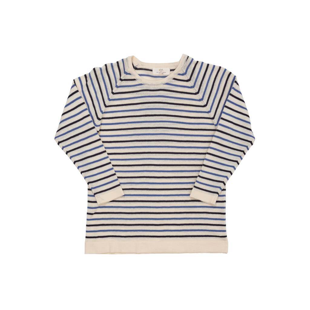 Copenhagen Colors Strik Bluse med Striber - Cream/Navy/Skyblue - 80 cm