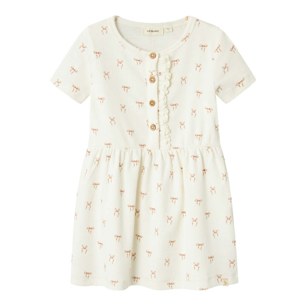 Lil Atelier Gavo Emi Dress med Sløjfer - Coconut Milk - 92 cm