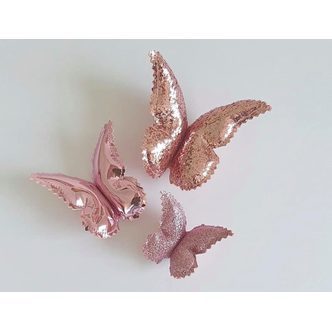 3 Smukke Sommerfugle Rose Pink Glitz - Little Custom Creations